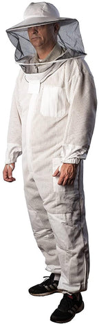 forest beekeeping supply - premium ventilated beekeeping suit with round hood | suitable for beginner and commercial beekeepers | metal brass zippers | thumb straps | hive tool pockets (2xl)