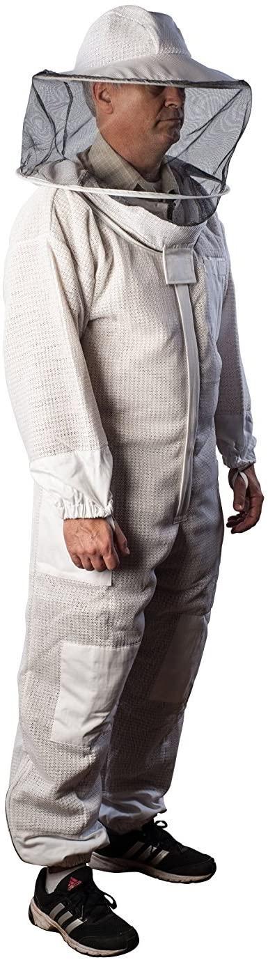 forest beekeeping supply - premium ventilated beekeeping suit with round hood | suitable for beginner and commercial beekeepers | metal brass zippers | thumb straps | hive tool pockets (2xl)