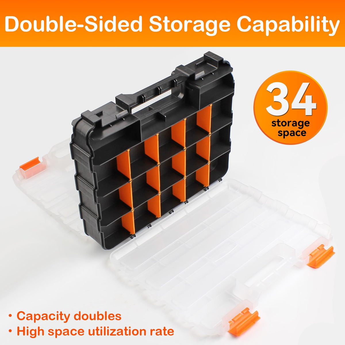 2 Pack Double Side Small Parts Organizer for Hardware Screws Nuts | Sturdy Tool Box with Dual-side Divided Compartments,Ideal for Sg Beads and Small Workshop Hardware Supplies