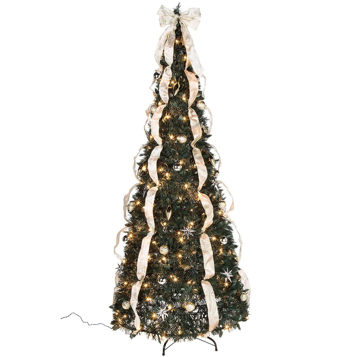 7' Silver &amp; Gold Pull-Up Christmas Tree by Holiday Peak, Pre-Lit and Fully Decorated, Collapses for Easy Storage