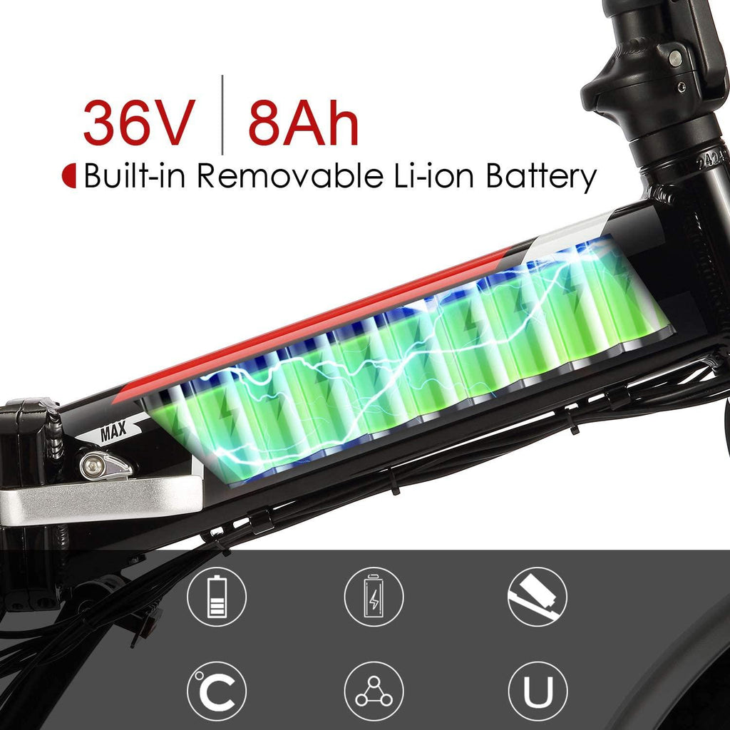ANCHEER Folding Ebike AE4, 20'' Foldable Electric Bicycle with 36V 8Ah Removable Lithium-Ion Battery, Professional 7 Speed Gears