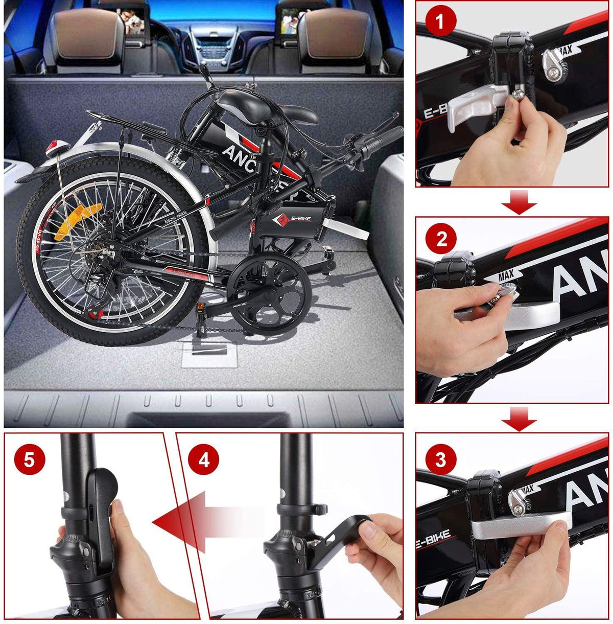 ANCHEER Folding Ebike AE4, 20'' Foldable Electric Bicycle with 36V 8Ah Removable Lithium-Ion Battery, Professional 7 Speed Gears