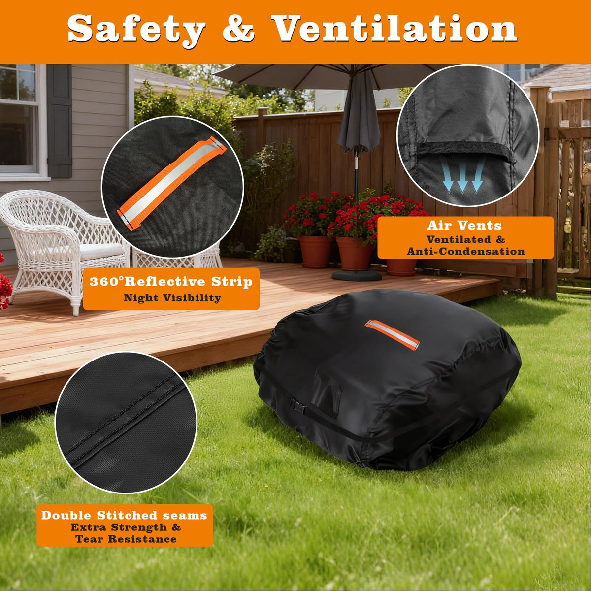 Robot Lawn Mower Cover Waterproof, 500D Heavy Duty Wire Automatic Robotic Lawnmower Protective Cover, Smart Mowing Machine Cover with Drawstring &amp; Buckles, 32x24x17 in, Black