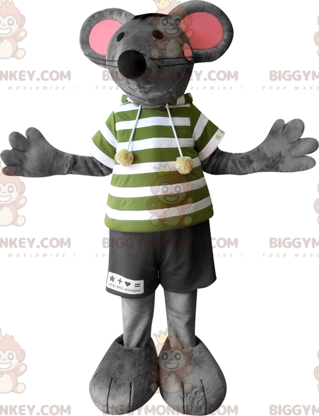 BIGGYMONKEYMascot Costume Gray and Pink Mouse with Big Ears