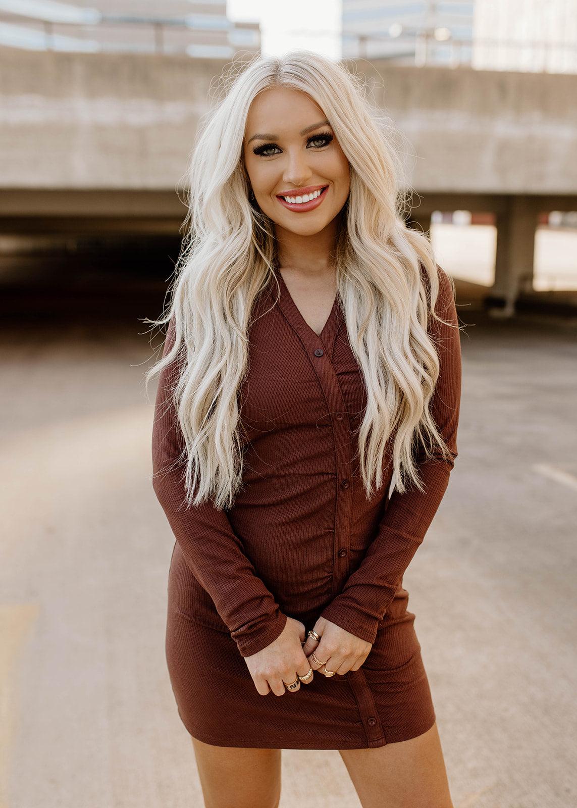 button mini dress - chocolate