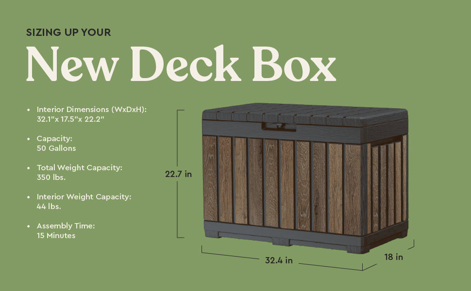 Signature Ever50 Gallon Resin Deck Box-Organization and Storafor Patio Cushions, Throw Pillows and Garden Tools, Walnut