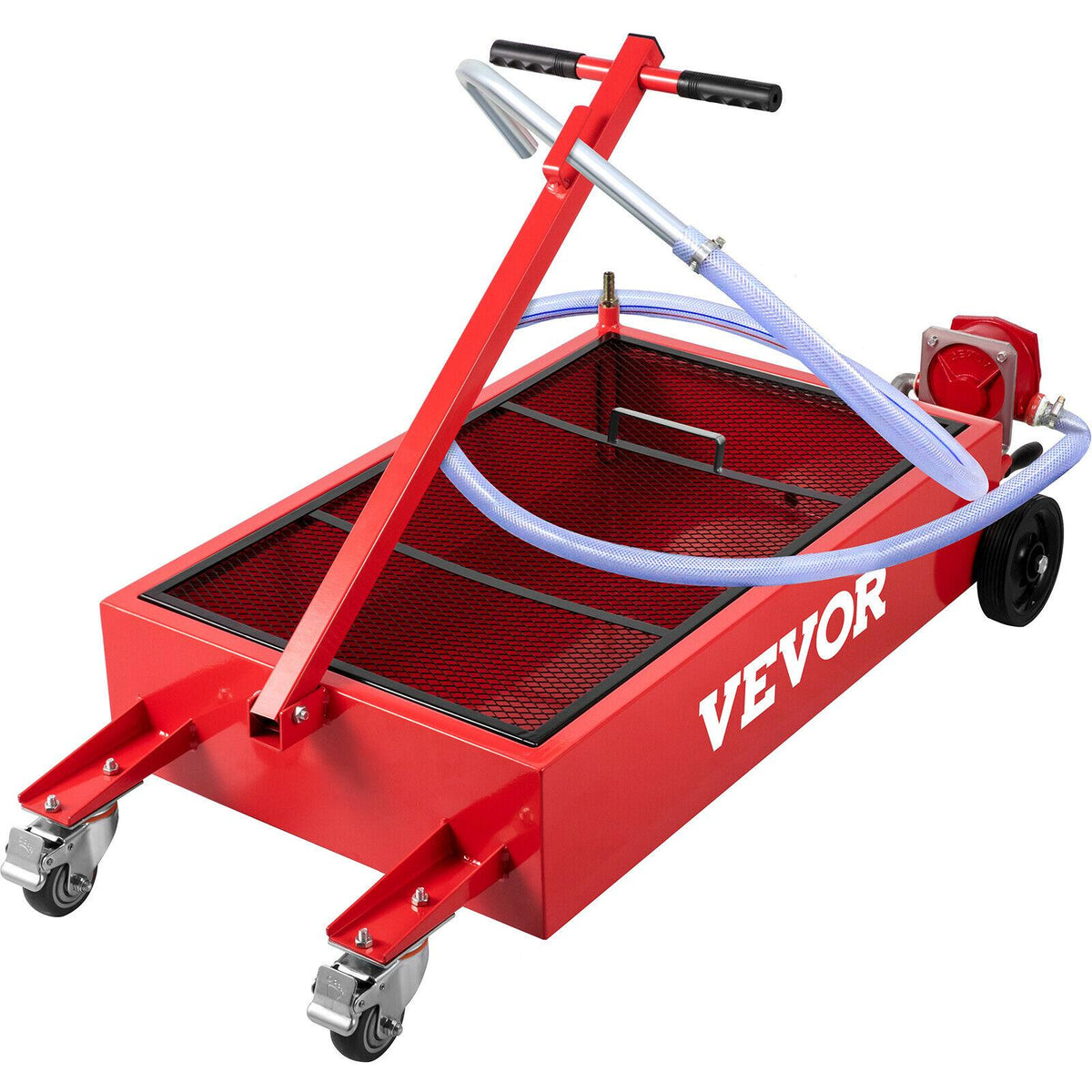 Low Profile Oil Drain Pan Truck Drain Pan 20 Gallon with Pump Hose Casters