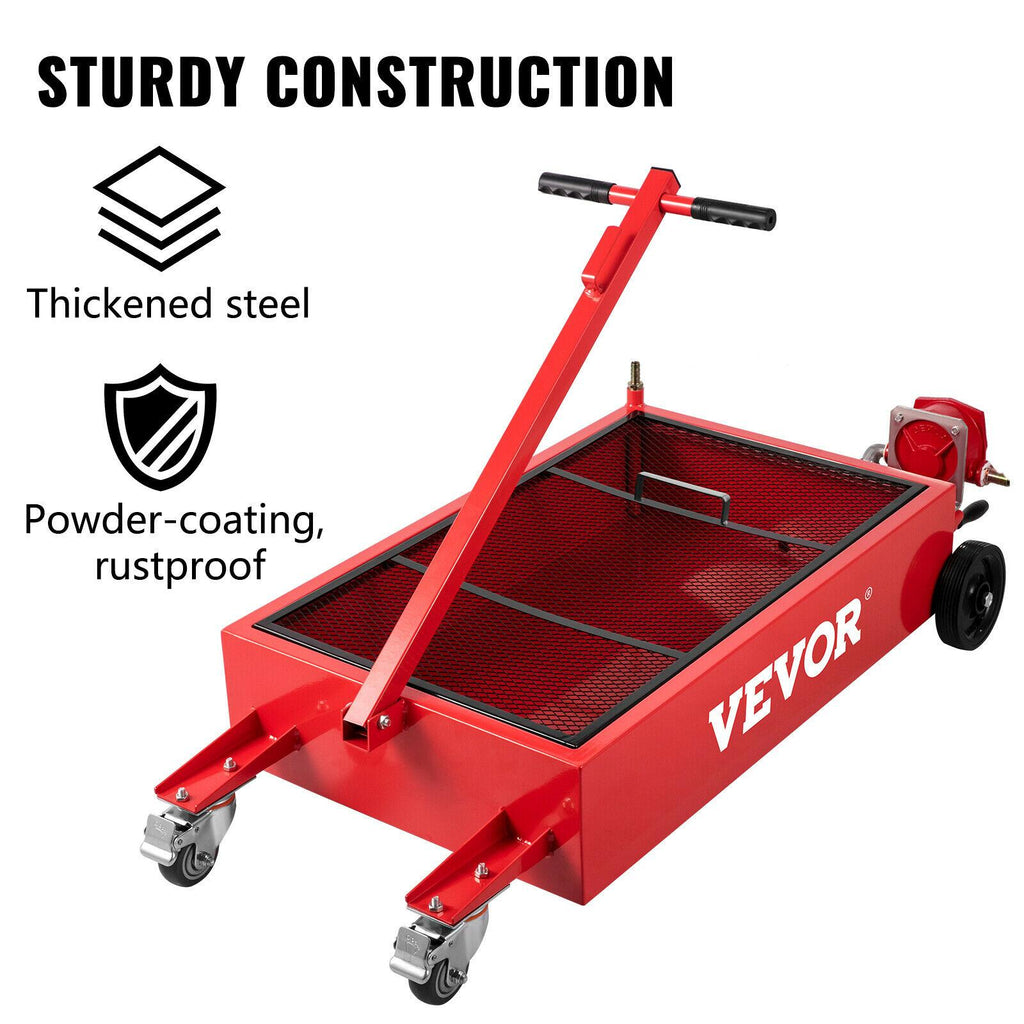 Low Profile Oil Drain Pan Truck Drain Pan 20 Gallon with Pump Hose Casters