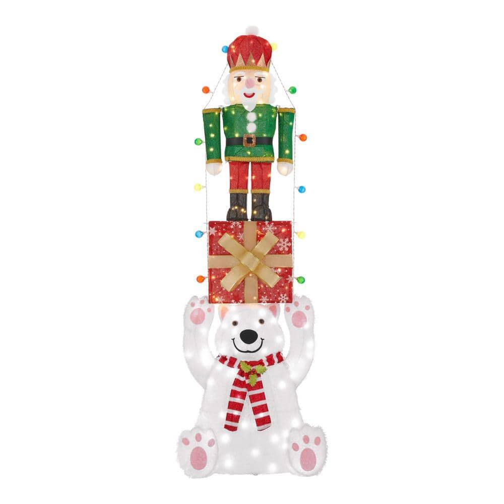 7 ft LED Polar Bear Gift Nutcracker Holiday Yard Decoration