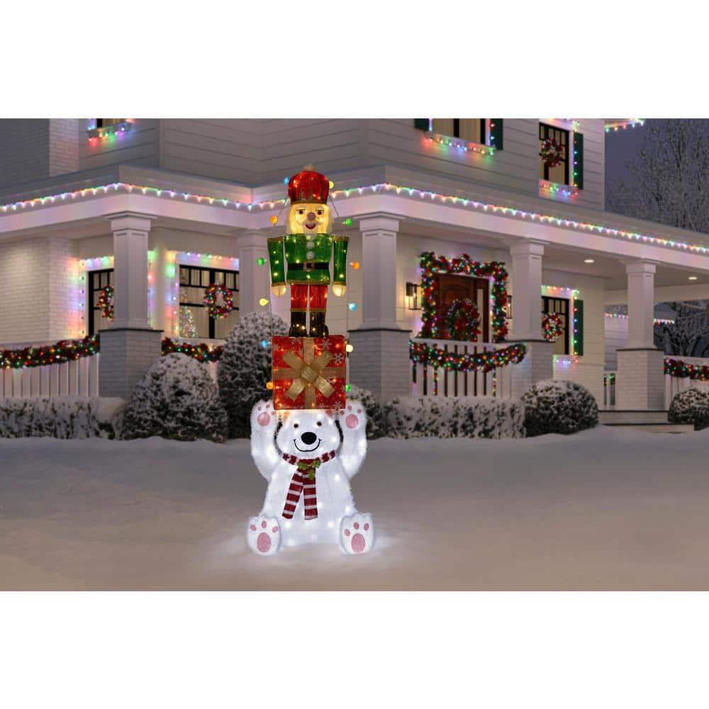 7 ft LED Polar Bear Gift Nutcracker Holiday Yard Decoration