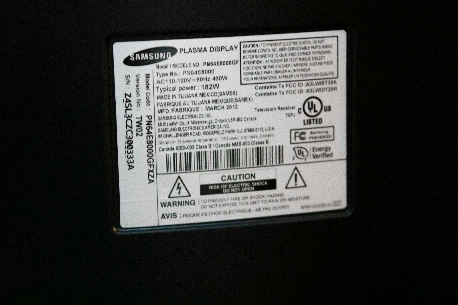samsung pn64e8000 2012 64" 1080p plasma display tv + remotes, 3d glasses ~modded