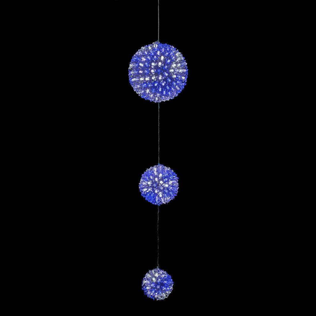 Alpine Corporation 3-Tier Ornament String Holiday Decoration with LED Lights, Blue/White