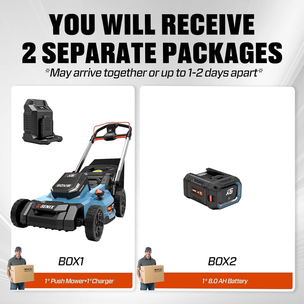 21" 60V Electric Push Lawn Mower, Cordless Push Mower with 6.0Ah Battery &amp; Charger, 7-Height Adjustment, LED Light (Note: Battery &amp; Mower Shipped Separately)