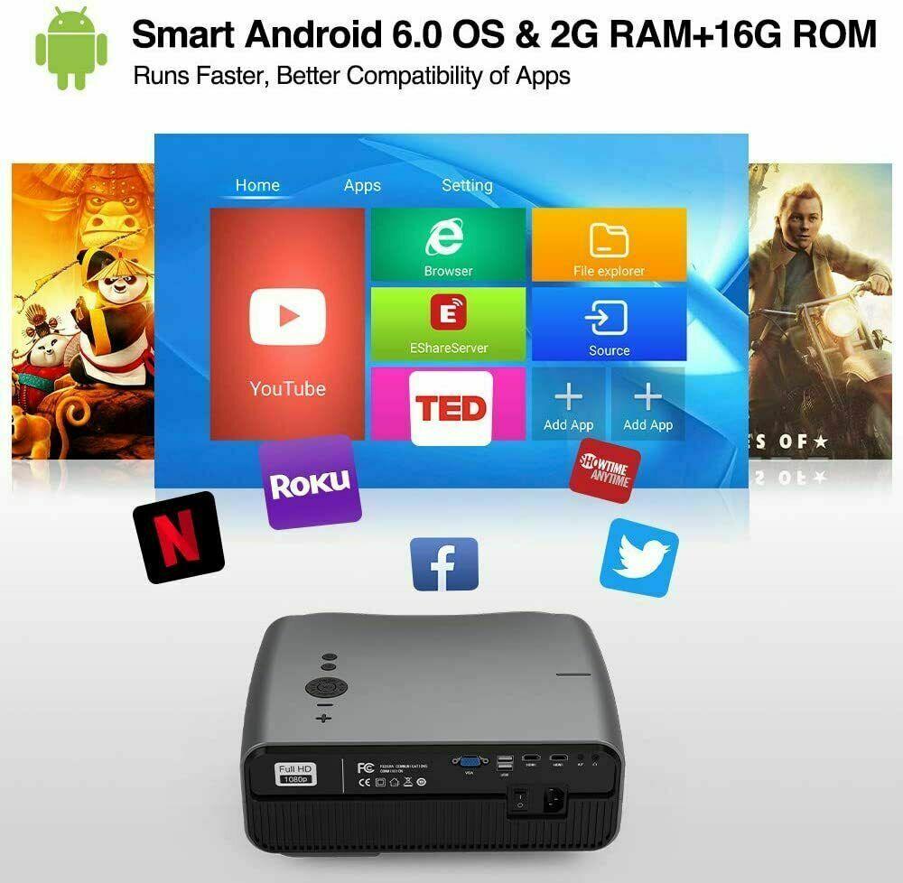 8500lumens 5g wifi projector native 1080p hd 4k support smart blue-tooth hdmi tv