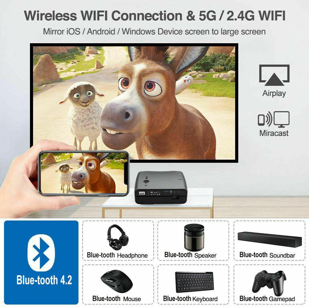 8500lumens 5g wifi projector native 1080p hd 4k support smart blue-tooth hdmi tv