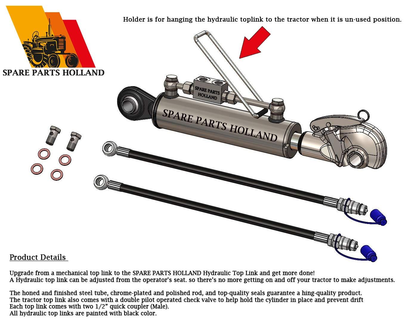hydraulic top link cat. 2 +2 hooks 20 7/8” - 29 1/8” stroke locking block hoses stroke 8 1/4”