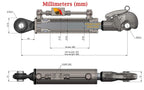 hydraulic top link cat. 2 + 2 catch hooks 23 5/8” - 34 5/8” locking block hoses stroke 11”
