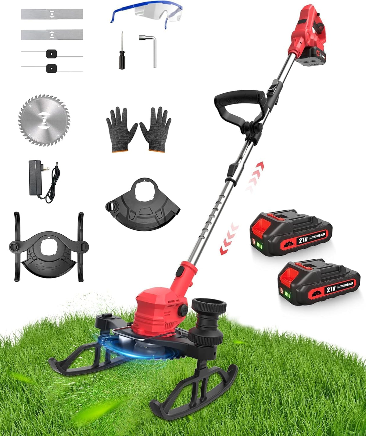 Electric String Trimmer, 3 in 1 Cordless Weed Wacker Grass Eater, Brushless Weed Eater, Grass Trimmer with 2 x 24V Batteries and Charger for Lawn, Yard and Brush Trimming