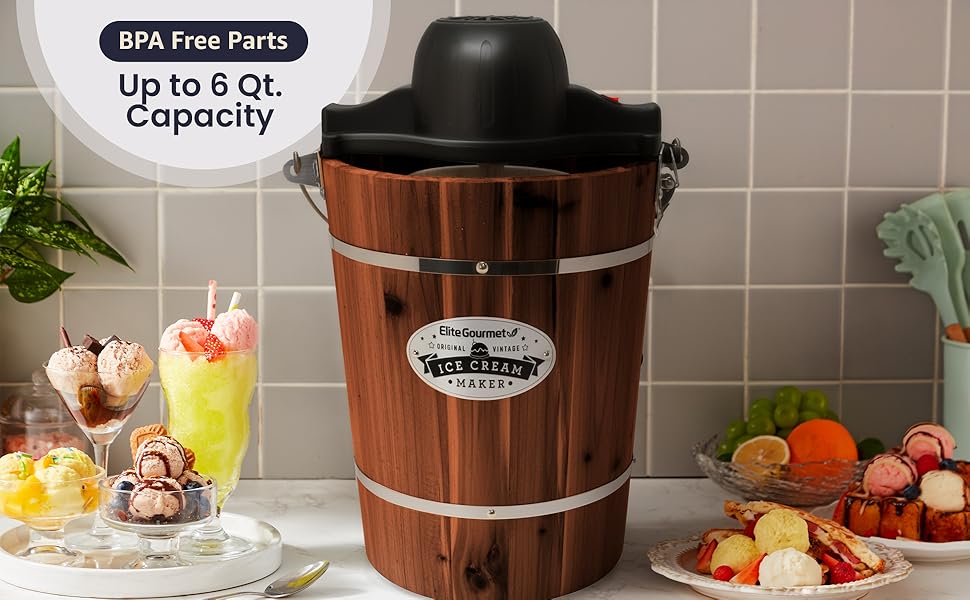 EIM949 Old Fashioned 6 Quart  Walnut Bucket, Electric Ice Cream Maker Machine Appalachian, Uses Ice and Rock Salt