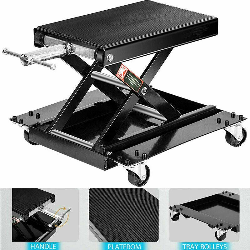 1100Lbs Steel Wide Deck Motorcycle Lift ATV Scissor Lift Jack w Dolly Hand Crank