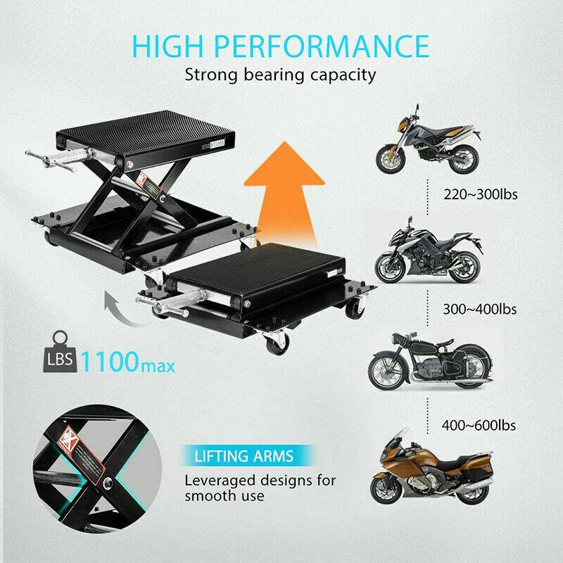 1100Lbs Steel Wide Deck Motorcycle Lift ATV Scissor Lift Jack w Dolly Hand Crank