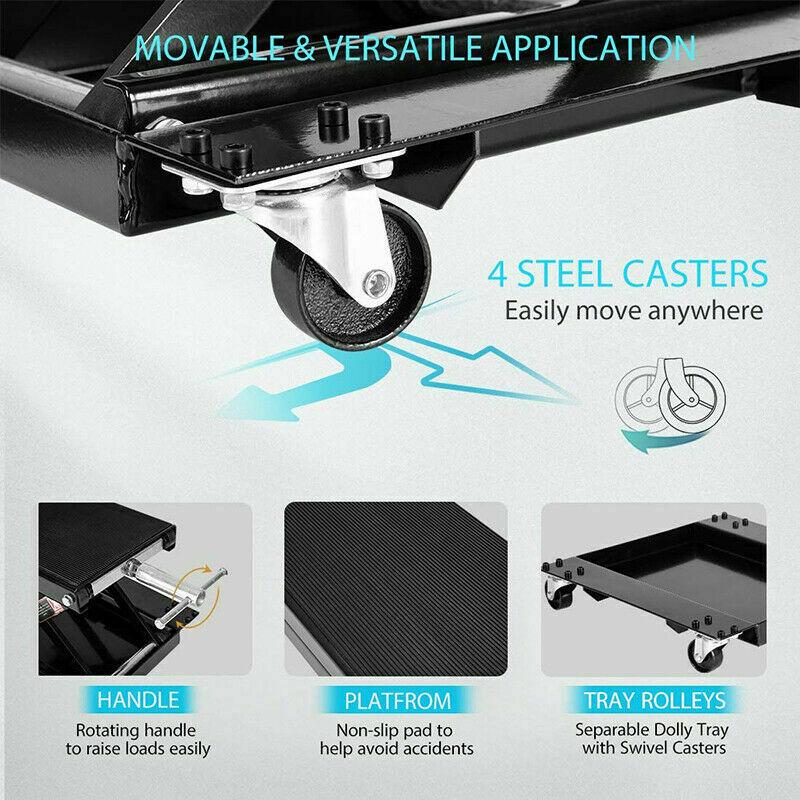 1100Lbs Steel Wide Deck Motorcycle Lift ATV Scissor Lift Jack w Dolly Hand Crank