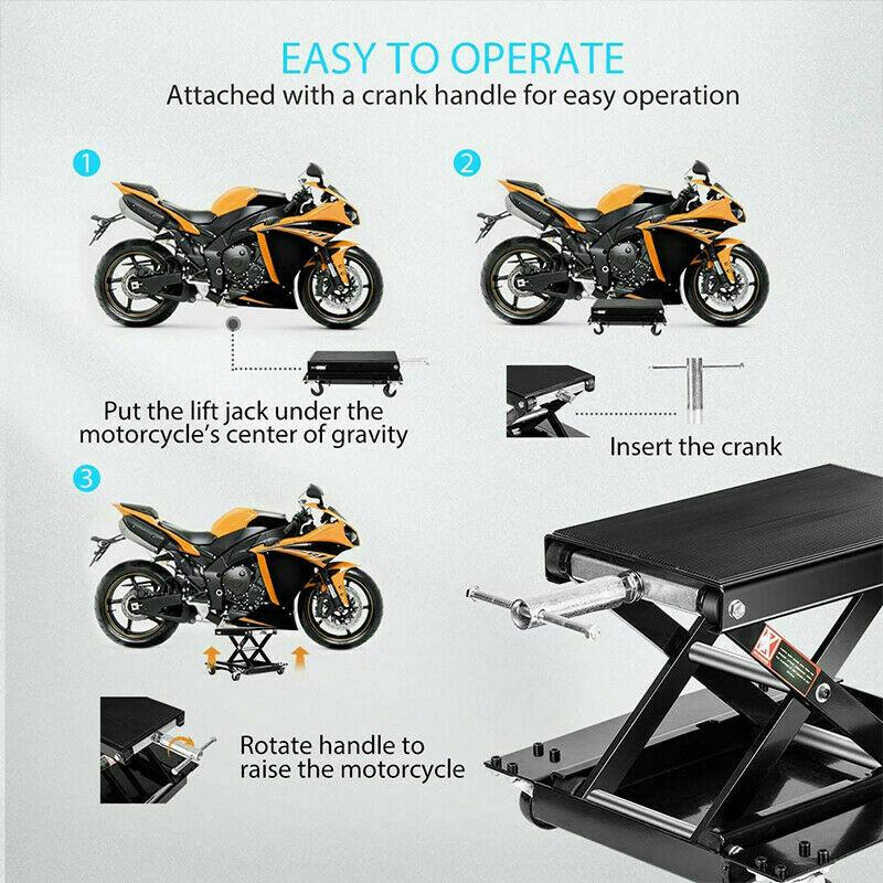 1100Lbs Steel Wide Deck Motorcycle Lift ATV Scissor Lift Jack w Dolly Hand Crank