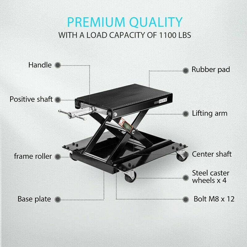 1100Lbs Steel Wide Deck Motorcycle Lift ATV Scissor Lift Jack w Dolly Hand Crank