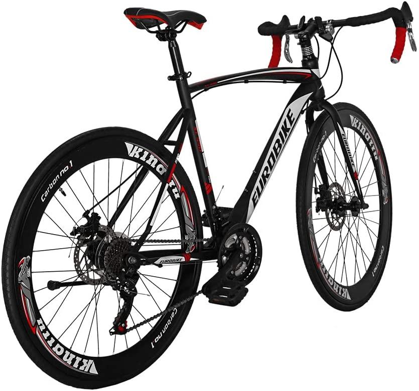 SDXC550 700C Adult Road Bike Steel Frame 54cm High Rim Wheel Dual Disc Brake 21 Speed Gear System Men Road Bicycle