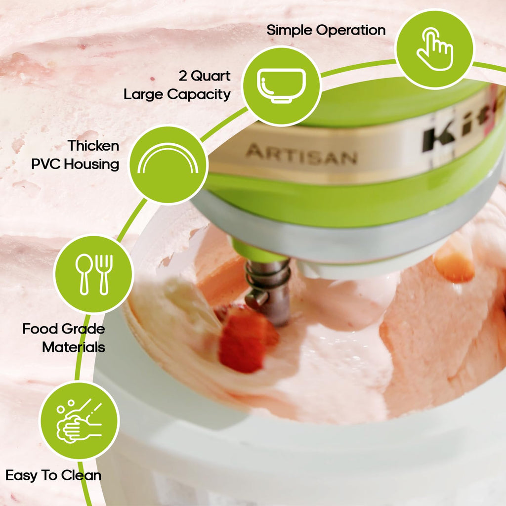 Ice Cream Maker Attachment for  Stand Mixer, Compatible with 4.5/5Qt & Larger  Stand Mixer, 2 Quart Frozen Ice Cream Bowl, Yogurt & Sorbet Gelato, White