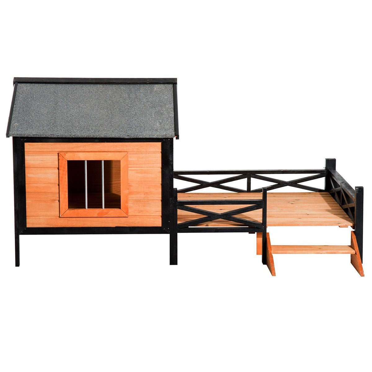 PawHut 67" LarWooden Cabin Style Elevated Outdoor Dog House with Porch