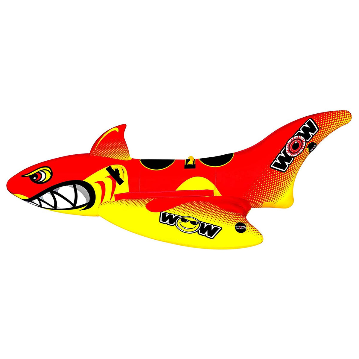 WOW Watersports Inflatable 2 Person Big Shark Towable Boating Tube with Handles and Cyclone Spinner Towable Rotating Boating