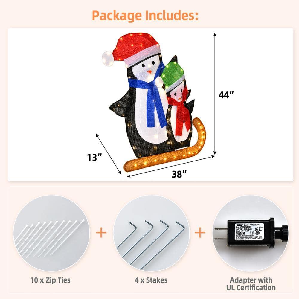44 in. Lighted Standing Penguins Artificial Christmas Decoration Pre-Lit 80 LED Bulbs