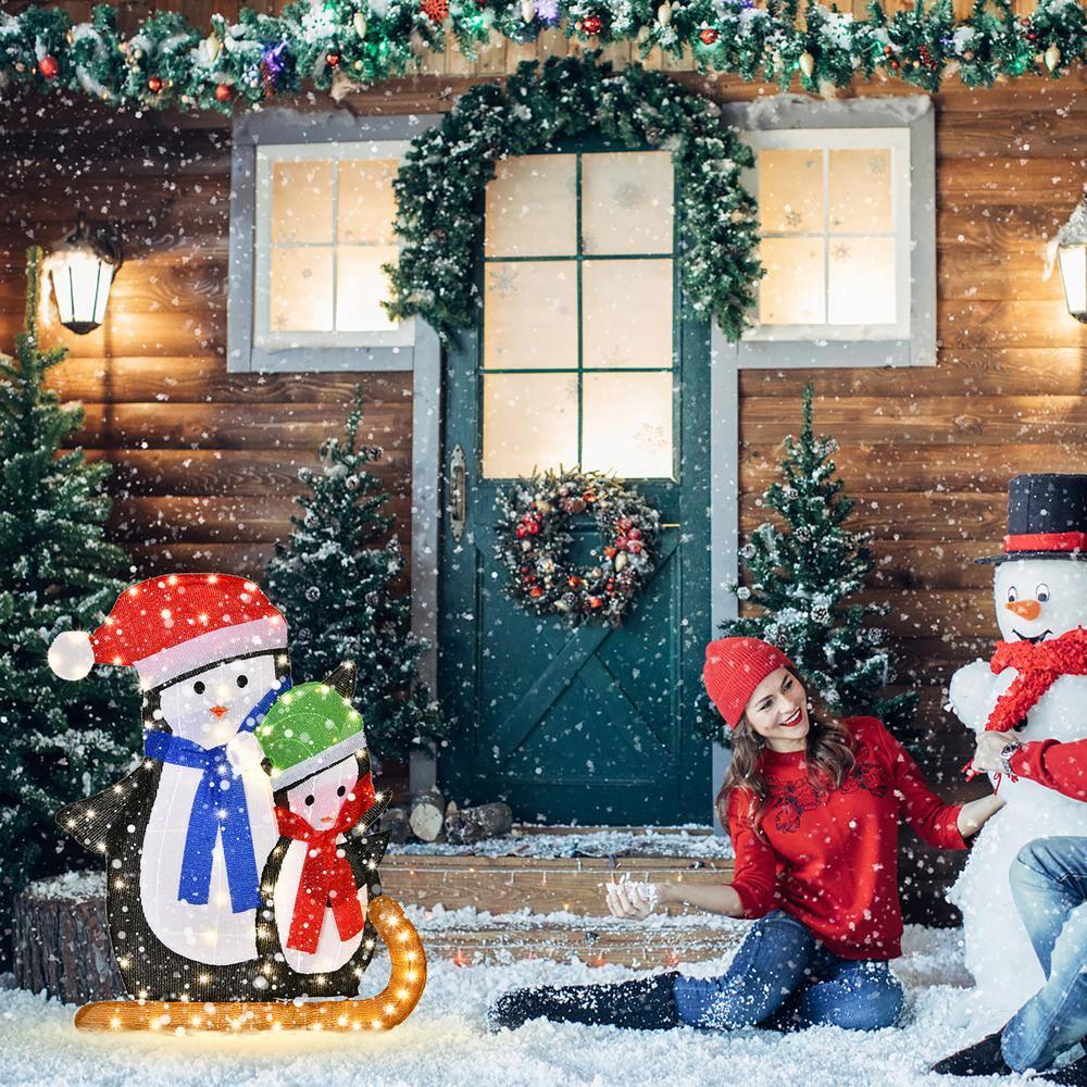 44 in. Lighted Standing Penguins Artificial Christmas Decoration Pre-Lit 80 LED Bulbs