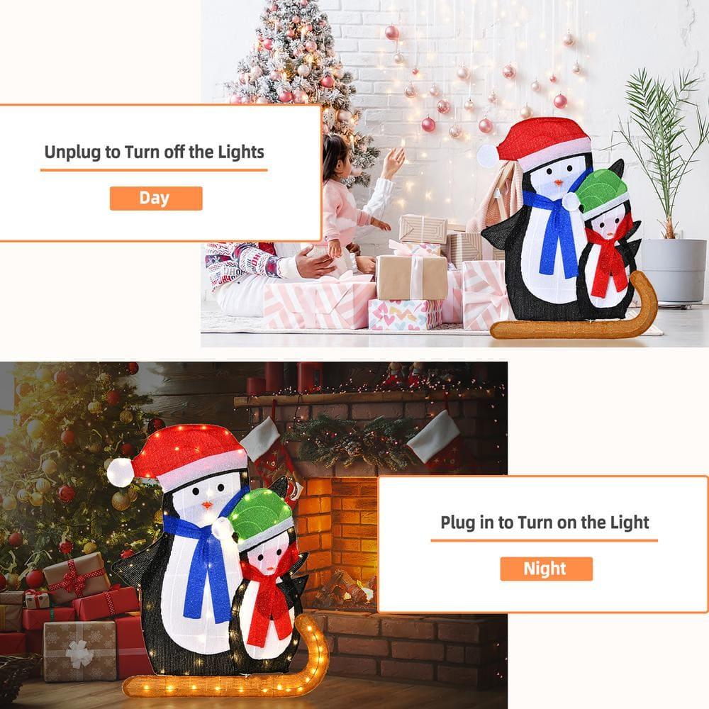 44 in. Lighted Standing Penguins Artificial Christmas Decoration Pre-Lit 80 LED Bulbs