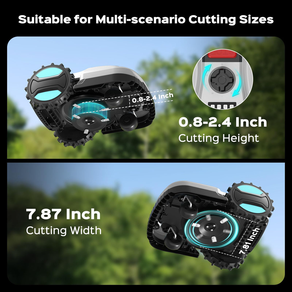 Robot Lawn Mower with App Control – Adjustable Cutting Height, Auto-Charging, Obstacle Detection &amp; Smart Scheduling – Ideal for Lawns up to 1/8 Acre
