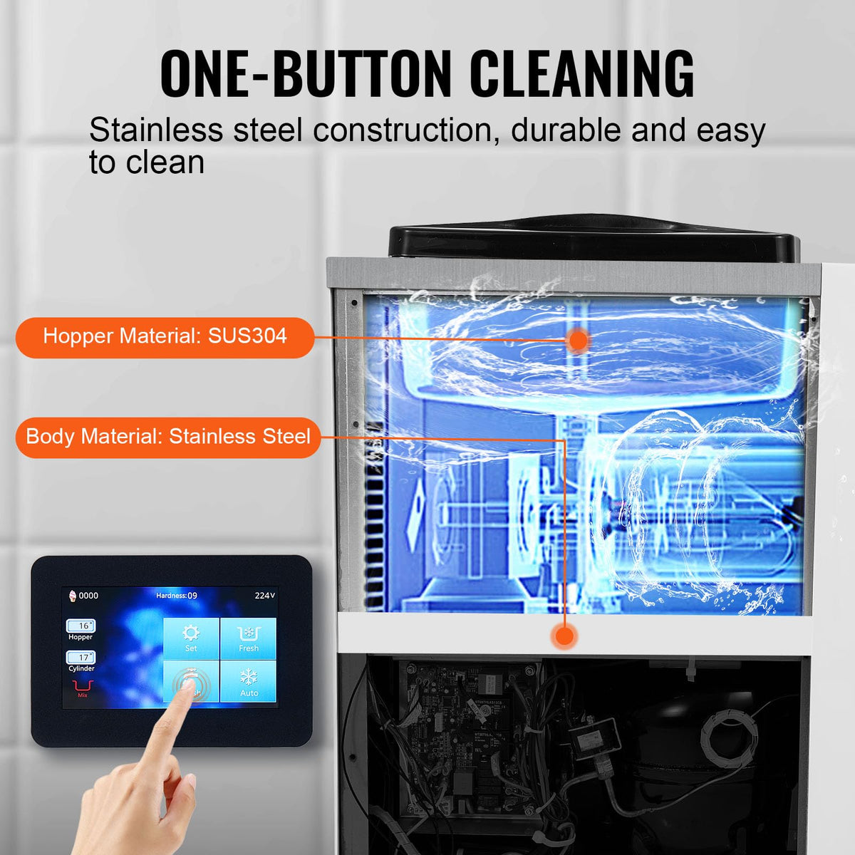 Commercial Ice Cream Machine, 1000W Single Flavor Soft Serve Ice Cream Maker, 10.6 QT/H Yield, 4L Hopper & 1.6L Cylinder, Touch Screen, Auto Clean & Pre-Cooling, Countertop Restaurant Snack Bar