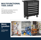 7-Drawer Metal Rolling Tool Chest with Wheels,Tool StoraCabinet with LocSystem，Toolbox with Wheels for Garage,Workshop, Repair Shop(Black, 7-Drawer)