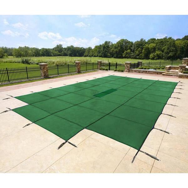 18x36 rectangle swimming pool winter safety cover solid green 12 yr w/4'x8' step