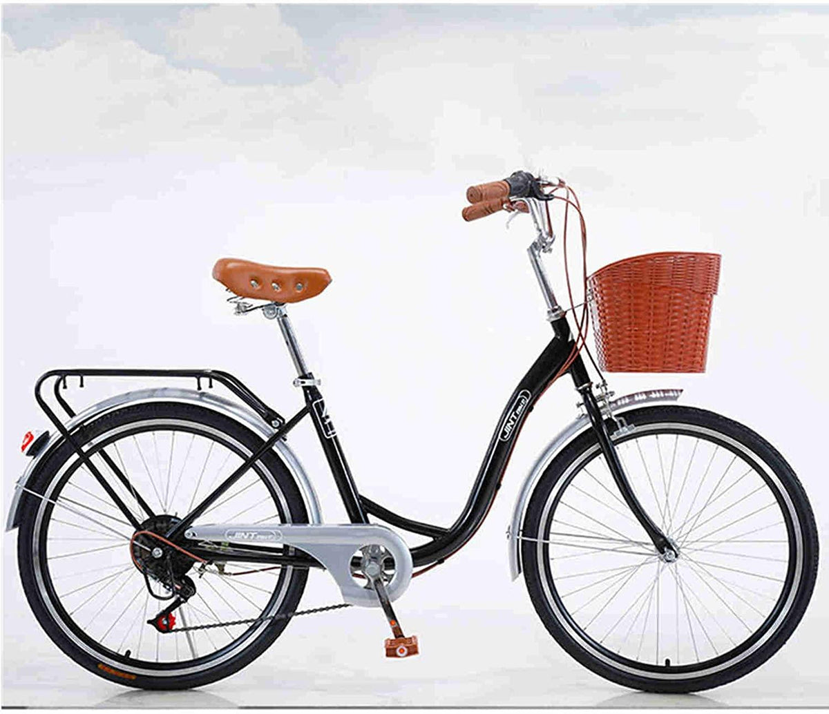 YYCCOO Cruiser Bicycle with Handlebar Bike Basket, 7-Speed Drivetrain, 24"/26" Wheels, Adult Bike Retro-Styled Cruiser(US Stock)