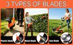 Cordles Weed Wacker, 21V Electric Weed Eater Battery Powered, No String Trimmer with Wheels &amp; Metal Blades, Lightweight Grass Trimmer/Lawn Edger/Brush Cutter, Stringless Weed Trimmer for Yard Garden