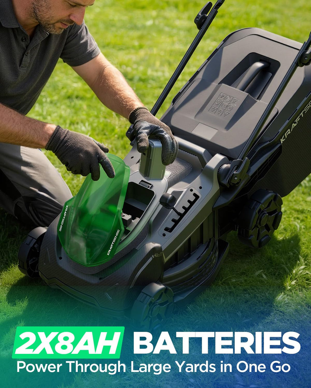 18" Electric Lawn Mower, 40V Cordless Lawn Mower with 2x8.0Ah Batteries &amp; Charger, Brushless Motor, 2-in-1 Mulching &amp; Bagging, 6-Position Height Adjustment, for Medium Yards