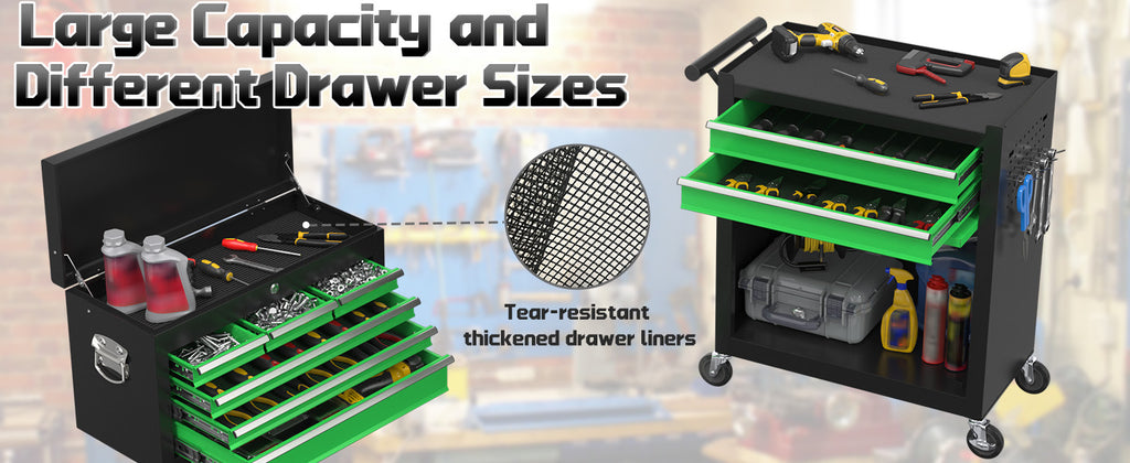 8-Drawer High Capacity Rolling Tool Chest, Removable Cabinet StoraTool Box with Wheels and Drawers, Detachable Toolbox with Lock for Workshop Mechanics Garage(Black&Green)