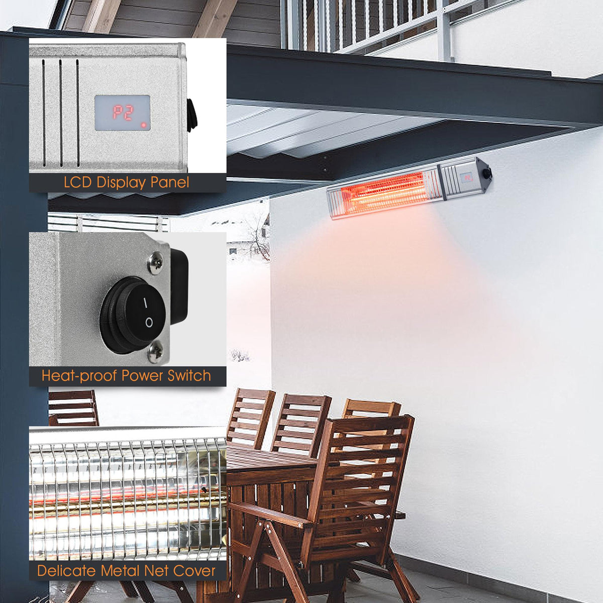 Gymax 1500W Infrared Wall Mount Space Heater w/ Remote Control Indoor Outdoor
