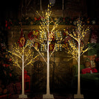 SYNGAR 4/5/6 Ft Pre-lit Artificial Christmas Birch Tree Pack of 3 for Home, Festival, Party, Christmas Decoration, Indoor and Outdoor Use, Warm White