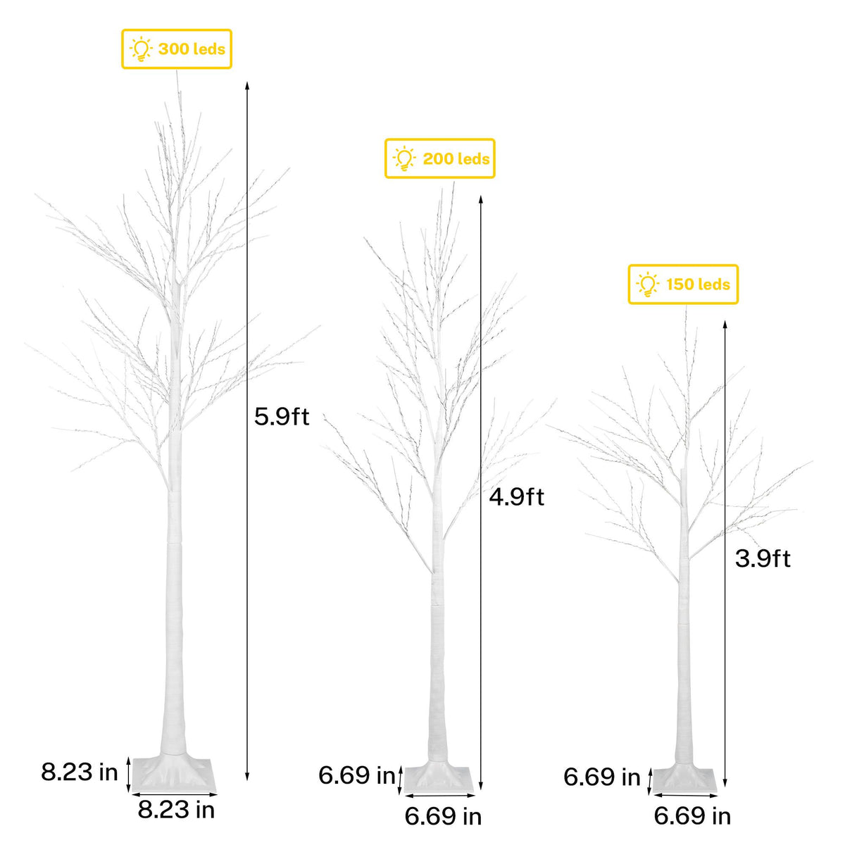 SYNGAR 4/5/6 Ft Pre-lit Artificial Christmas Birch Tree Pack of 3 for Home, Festival, Party, Christmas Decoration, Indoor and Outdoor Use, Warm White
