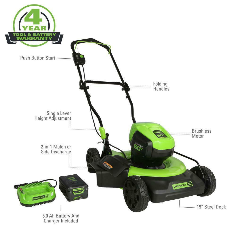 PRO 19 in. 60-Volt Cordless 2-in-1 Lawn Mower with 5.0 Ah Battery Charger