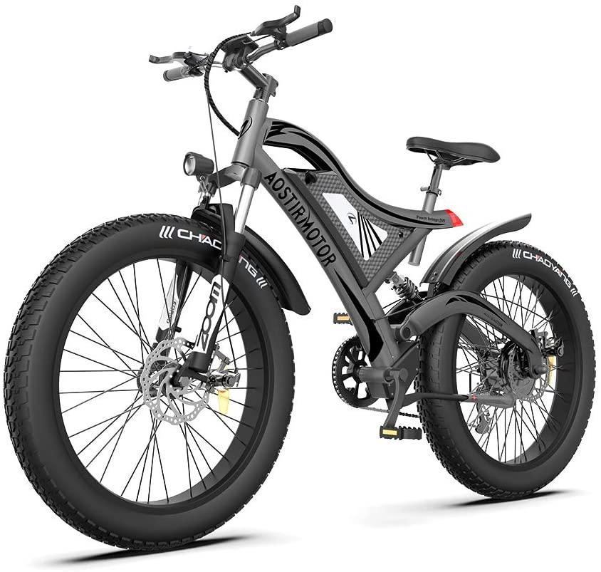 AOSTIRMOTOR Electric Mountain Bike, 750W Motor&amp;48v 15ah Removable Lithium Battery, 26 ''4.0 Inch Fat Tire Ebike, Electric Bicycle for Adults