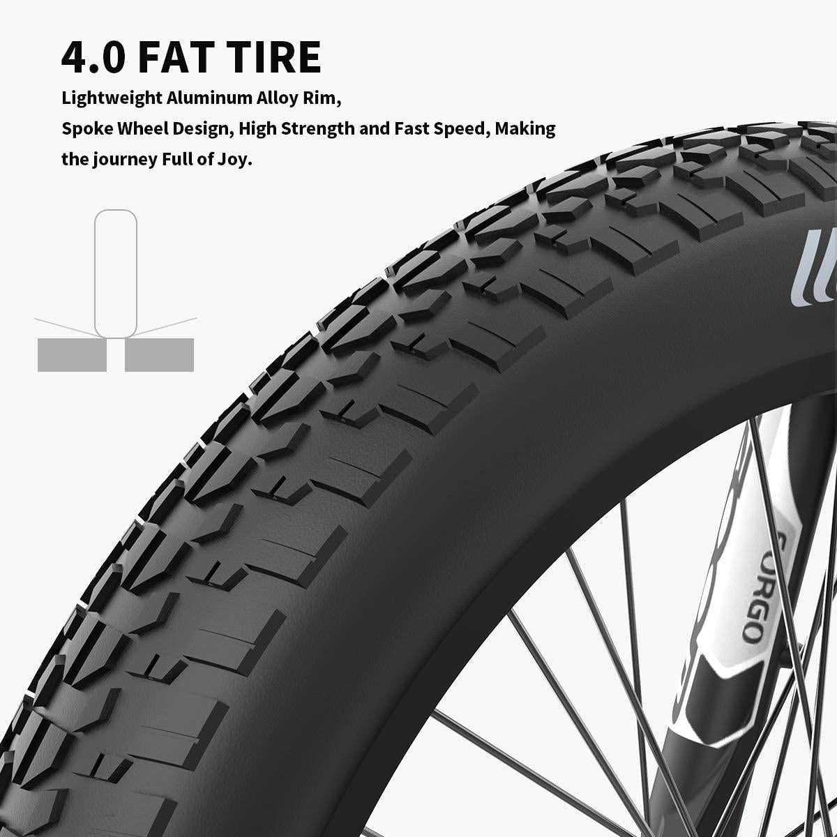 AOSTIRMOTOR Electric Mountain Bike, 750W Motor&amp;48v 15ah Removable Lithium Battery, 26 ''4.0 Inch Fat Tire Ebike, Electric Bicycle for Adults