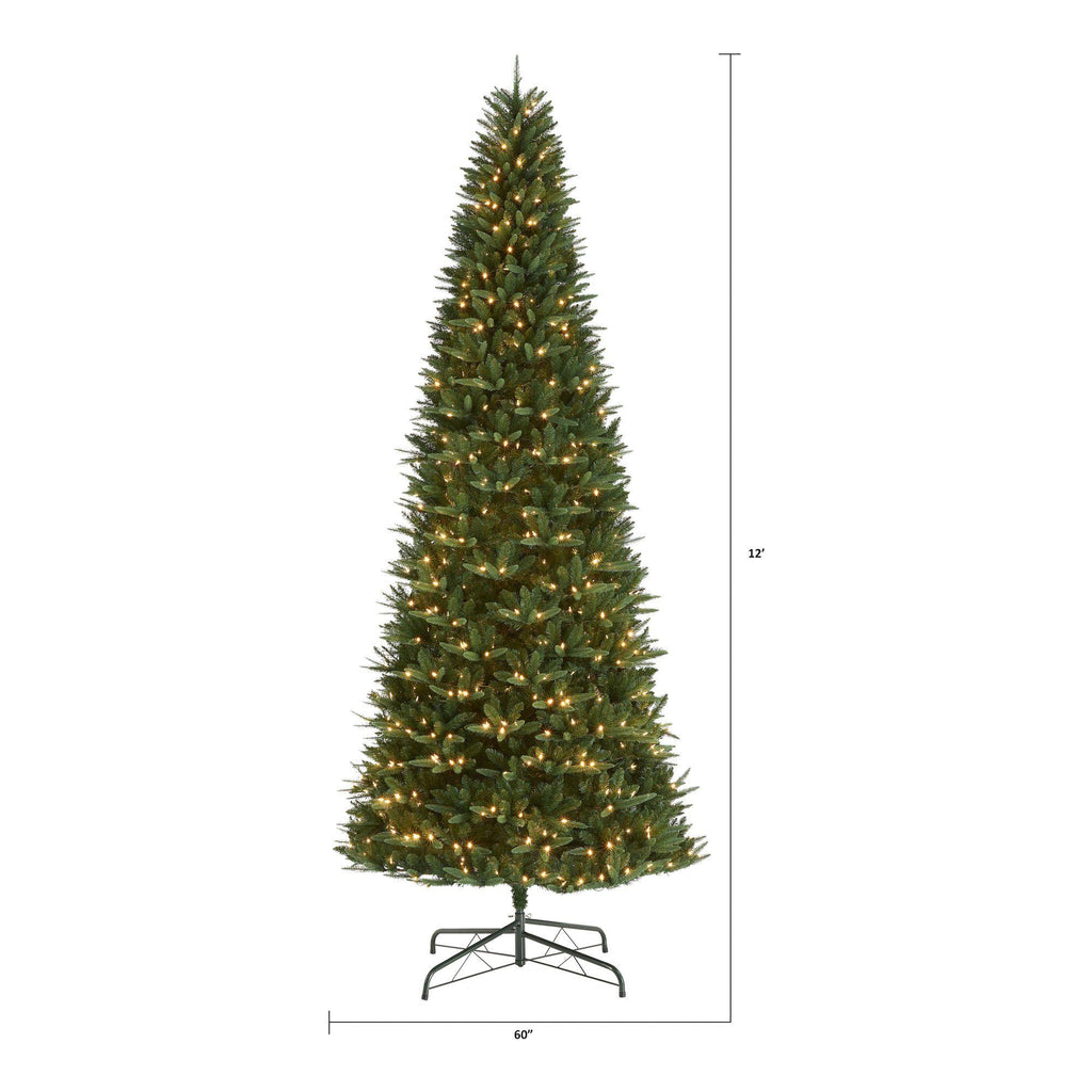 Holiday Time 12ft Pre-Lit Rockford Sure-Lit Pole Slim Pine Artificial Christmas Tree, LED, 12'
